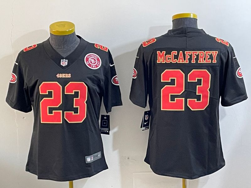 Women San Francisco 49ers #23 Mccaffrey Black Gold 2024 Nike Vapor Limited NFL Jersey style 12021